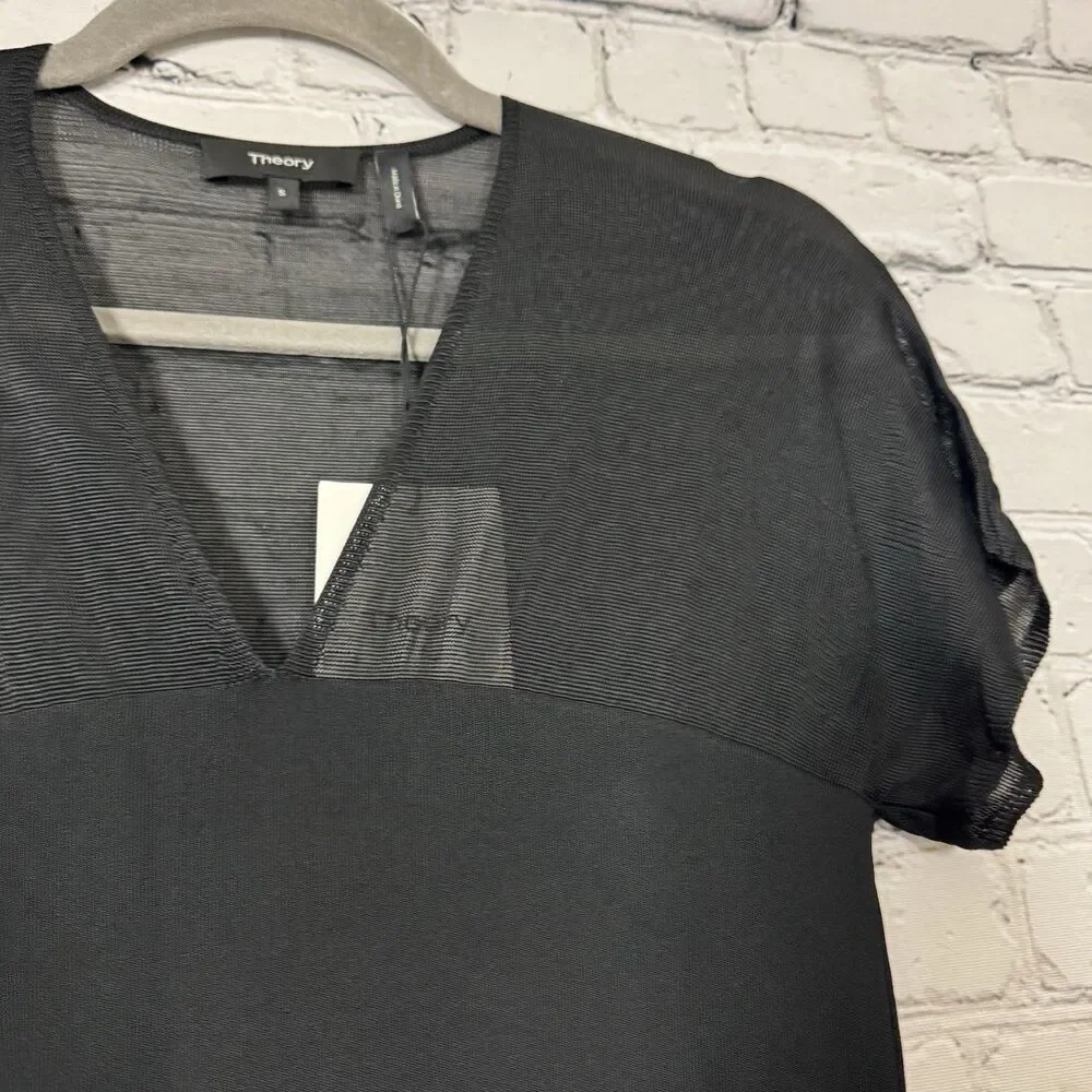 NWT Theory Kimono Illusion Fitted Dress in Black Glossed Women Size Small S LBD - Picture 11 of 16